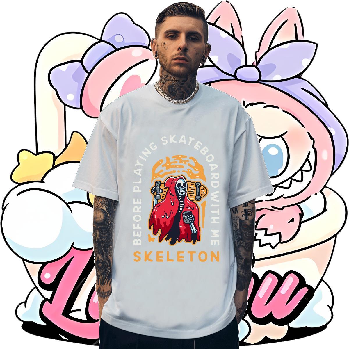 Classic T Shirt For Man 230g Cotton skull Sport Custom Printing Breathable Short Sleeve Mens Tshirts Classic Casual Clothes
