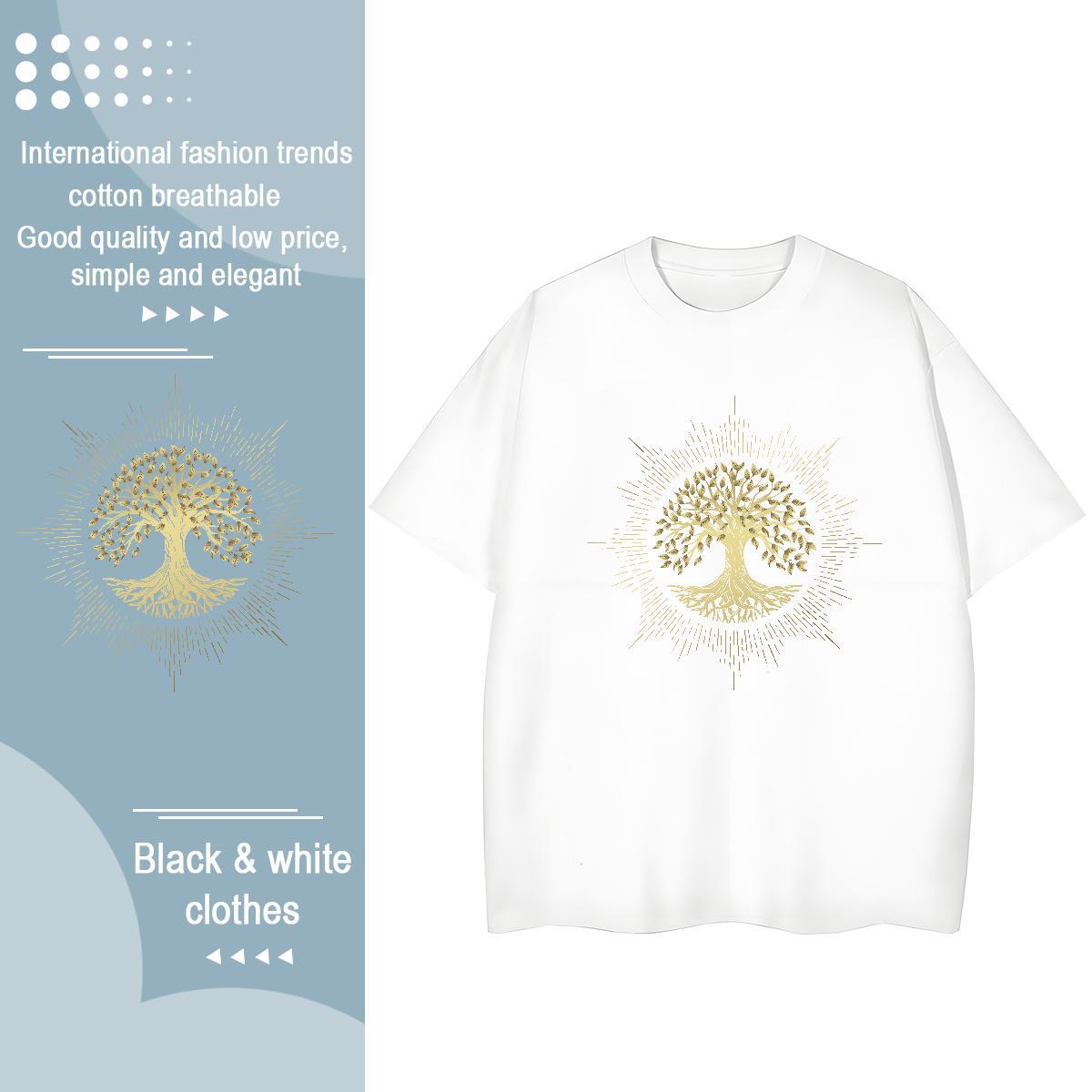2024 Womens T Shirts O Neck Short Sleeves 230g Cotton Women Tees Cartoon Anime tree Hip Hop Popular Tshirts