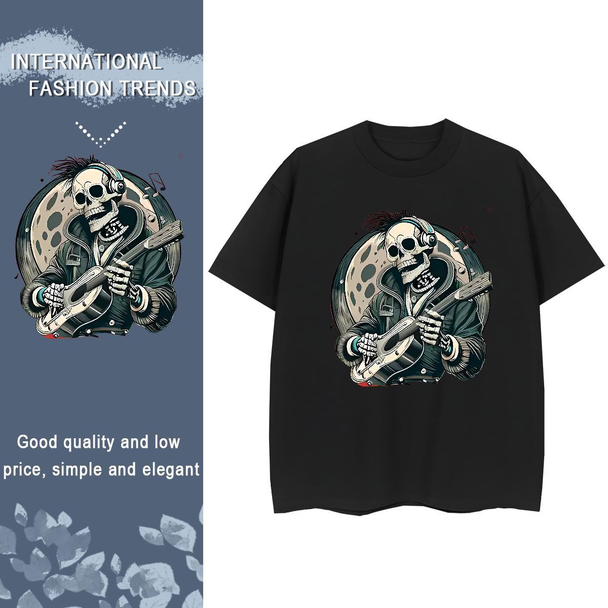 Fashion Womens T Shirts 230g Cotton Short Sleeve O-Neck Sport skull Couples T Shirts High quality Plus Size Cartoon Tees