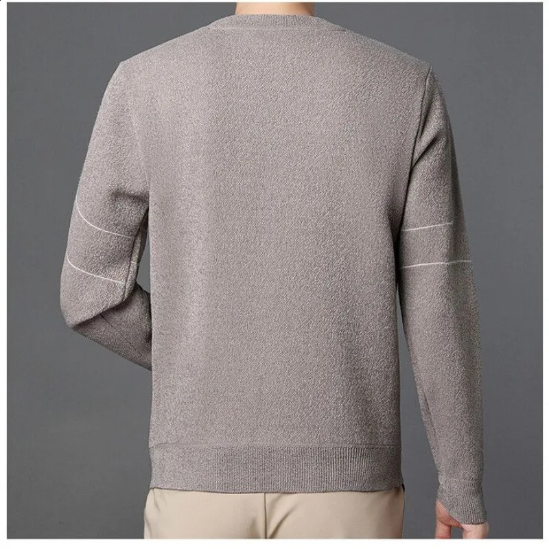 Autumn and winter mens floral round neck solid color letter printing embroidery plush thick sweater knitted bottom top 240821