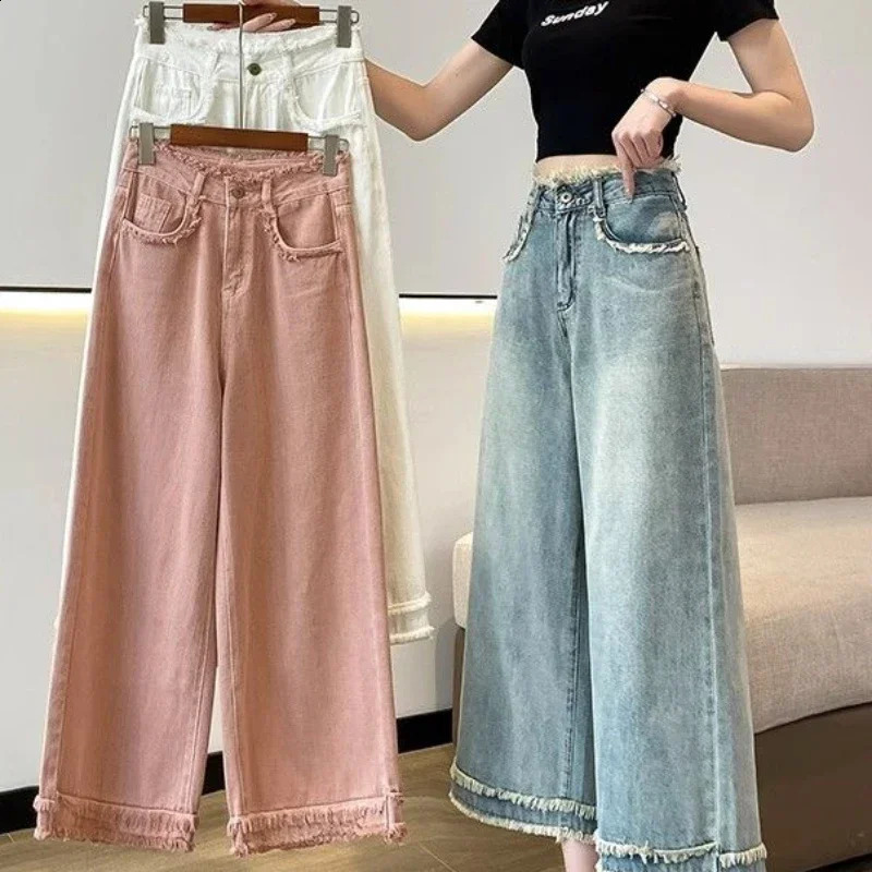 Pink Trousers Cropped Pants for Women and Capris High Waist S Pipe Blue Womens Jeans Medium R Baggy Office Gyaru Wash Hippie 240821