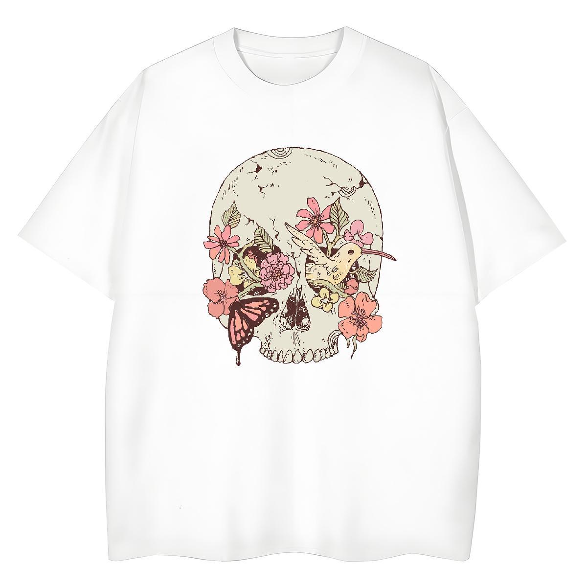 Stylist T Shirts Women 230g Pure Cotton O-Neck Short Sleeve Sports Casual skull Tshirt for Man Woman Free Shipping Anime Print Tops Tees