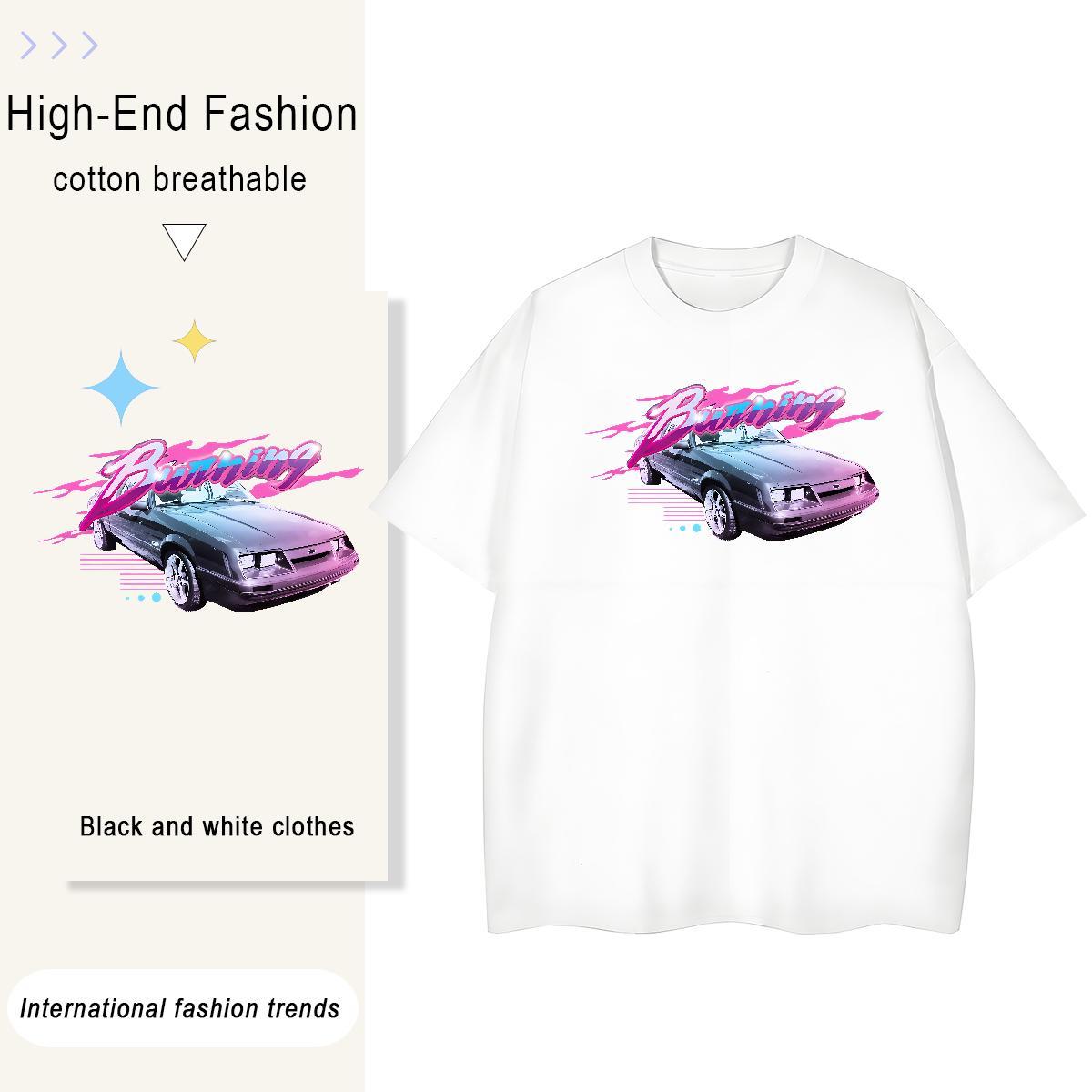 2024 T shirt 230g 100% Cotton Short Sleeve O-Neck Sport car Women Tshirts Lady Custom Cartoon Tops Shirt