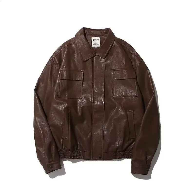 American Style Pu Leather Jacket For Men Spring Autumn Vibe Street Windproof Instrendy Flight Pilot Top Casual Loose Fit 240822