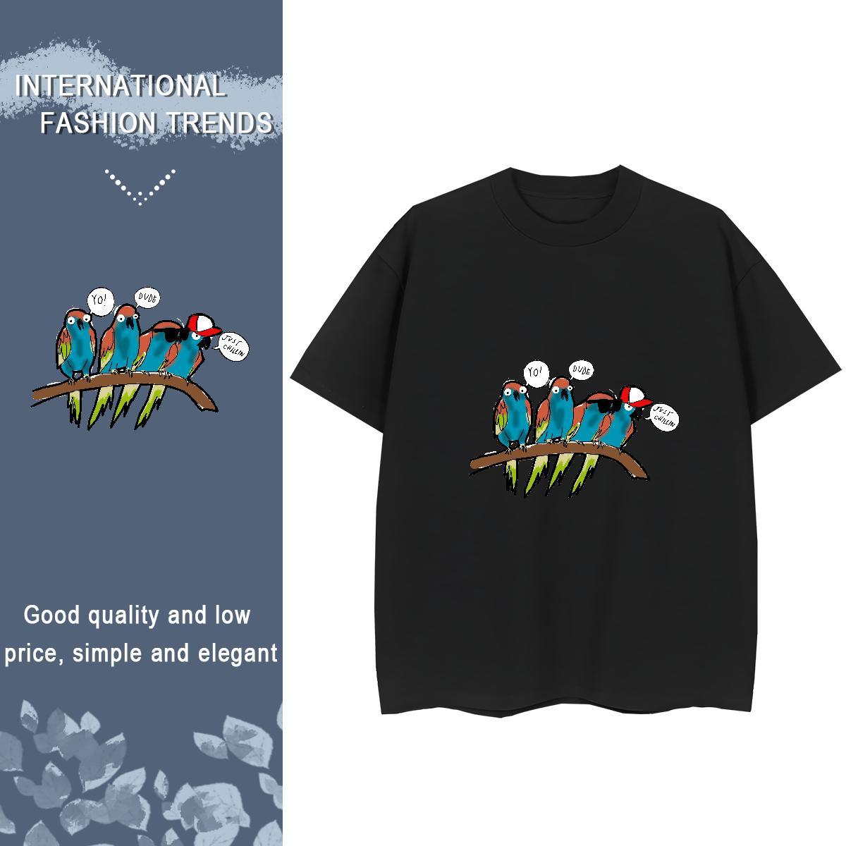 Fashion New Women T Shirts Round Neck Short Sleeve 230g Cotton Couples T Shirts Skull bird Beach Popular Tees Shirts