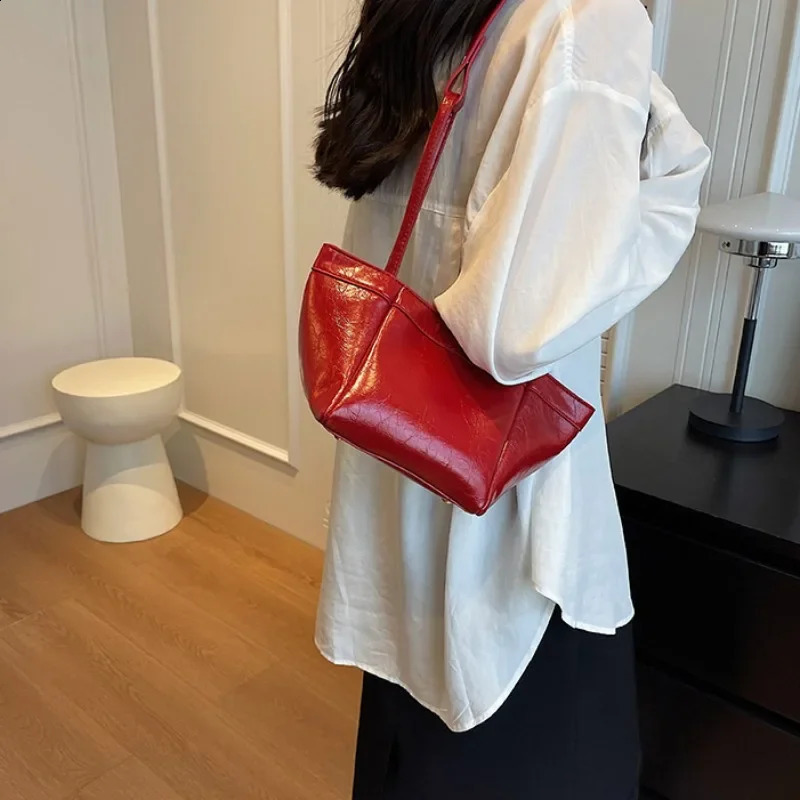 Sense Red Women Fashion Texture Shoulder Bag Hand Tote Bags for Women 240821
