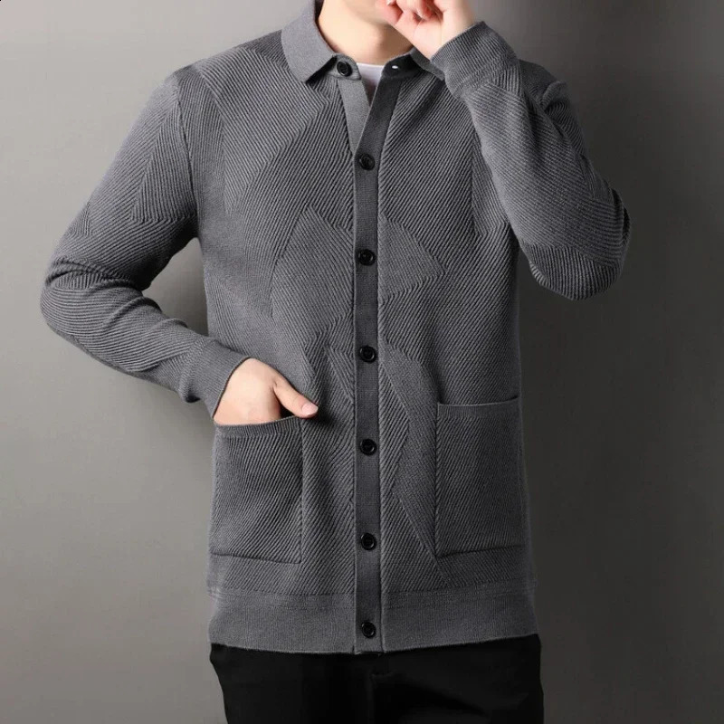 Autumn and winter mens casual n with thick long sleeved buttoned jacket cardigan wool sweater 240821