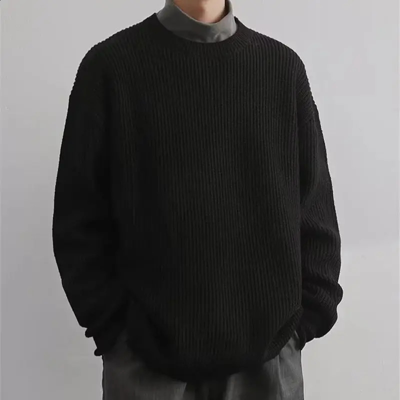 Black Icon Solid Color Casual Mens Sweater 240821