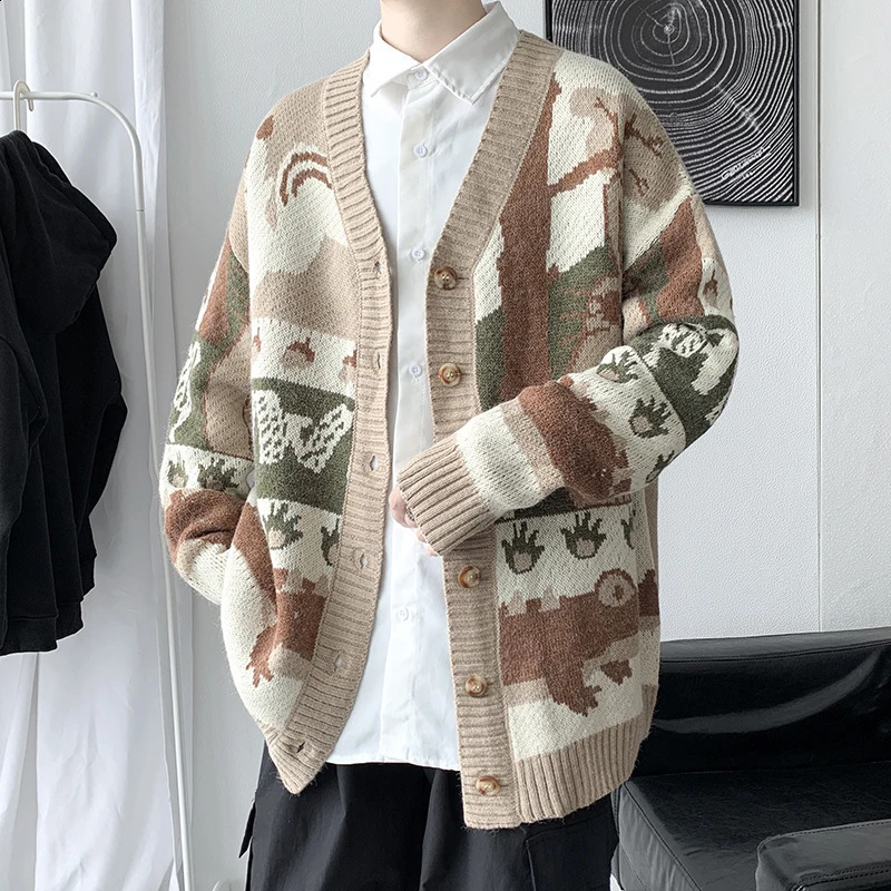 Abfer Cardigan Oversize Mens Winter Sweater Harajuku Hip Hop Knitted Coat Autumn Button-down Jackets Oversized Sweaters 240821