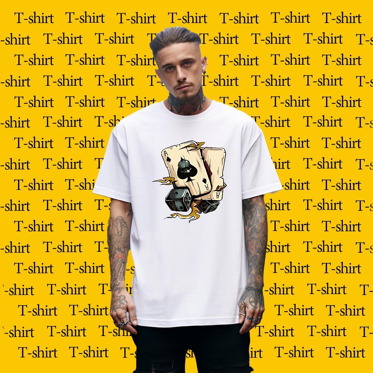 Custom playing card Tshirt for Man Woman 230g Cotton Man T Shirts Black White Street Wear Breathable Soft TOP Quality Tops Shirt
