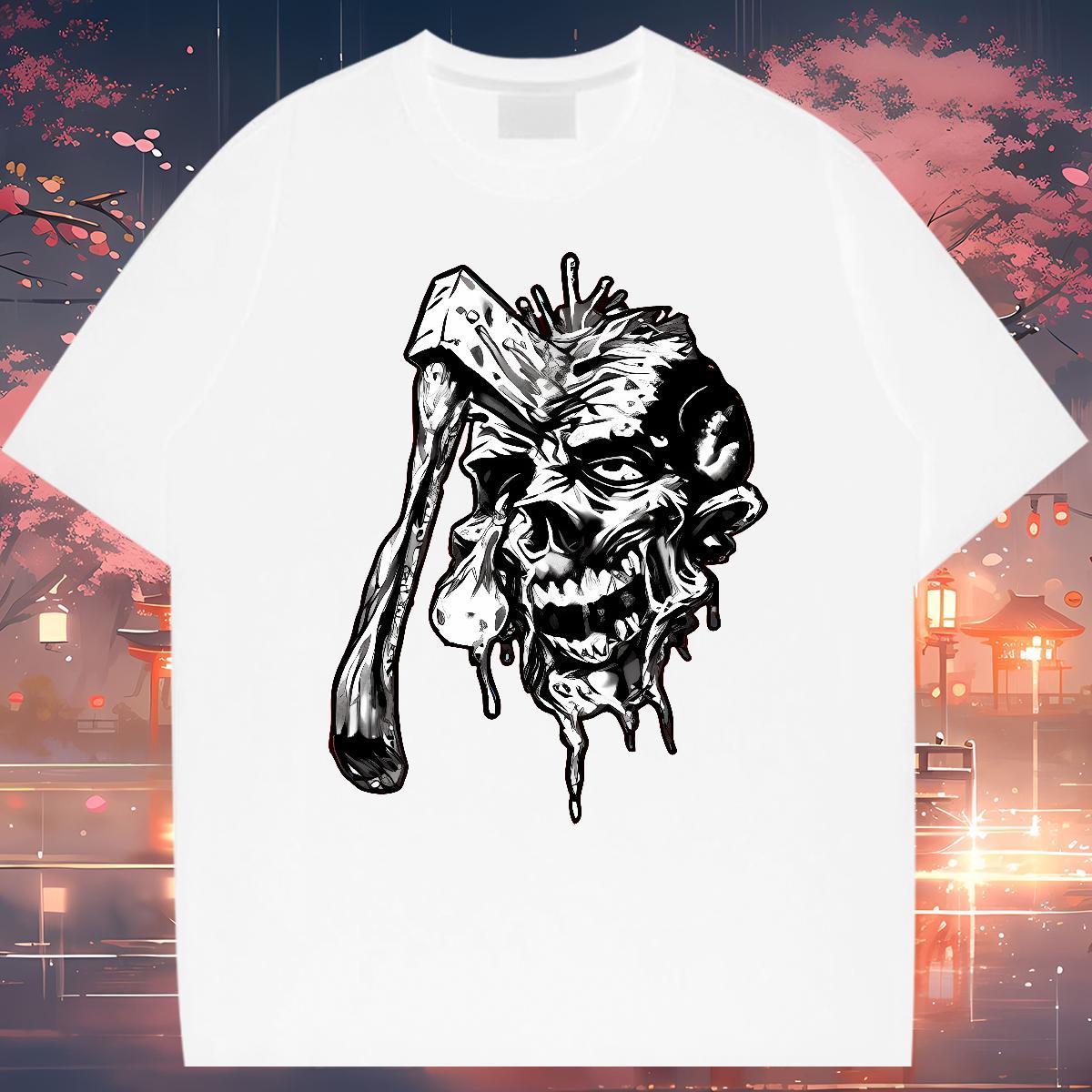 Fashion Casual Anime Printing Street Men Tshirts skull Short Sleeve Soft 230g Cotton Men T Shirts Classic Custom Big Size Tops