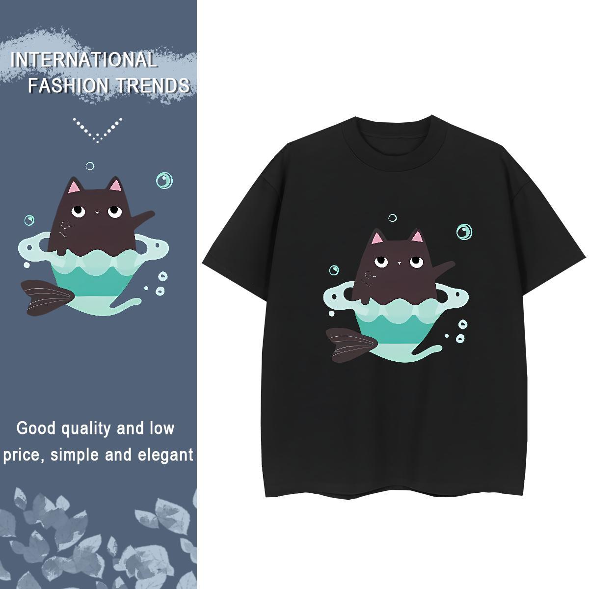 Factory Direct Woman T Shirts Crew Neck 230g 100% Cotton Couples T Shirts DIY Printed cat Summer Casual High quality Clothes Shirt