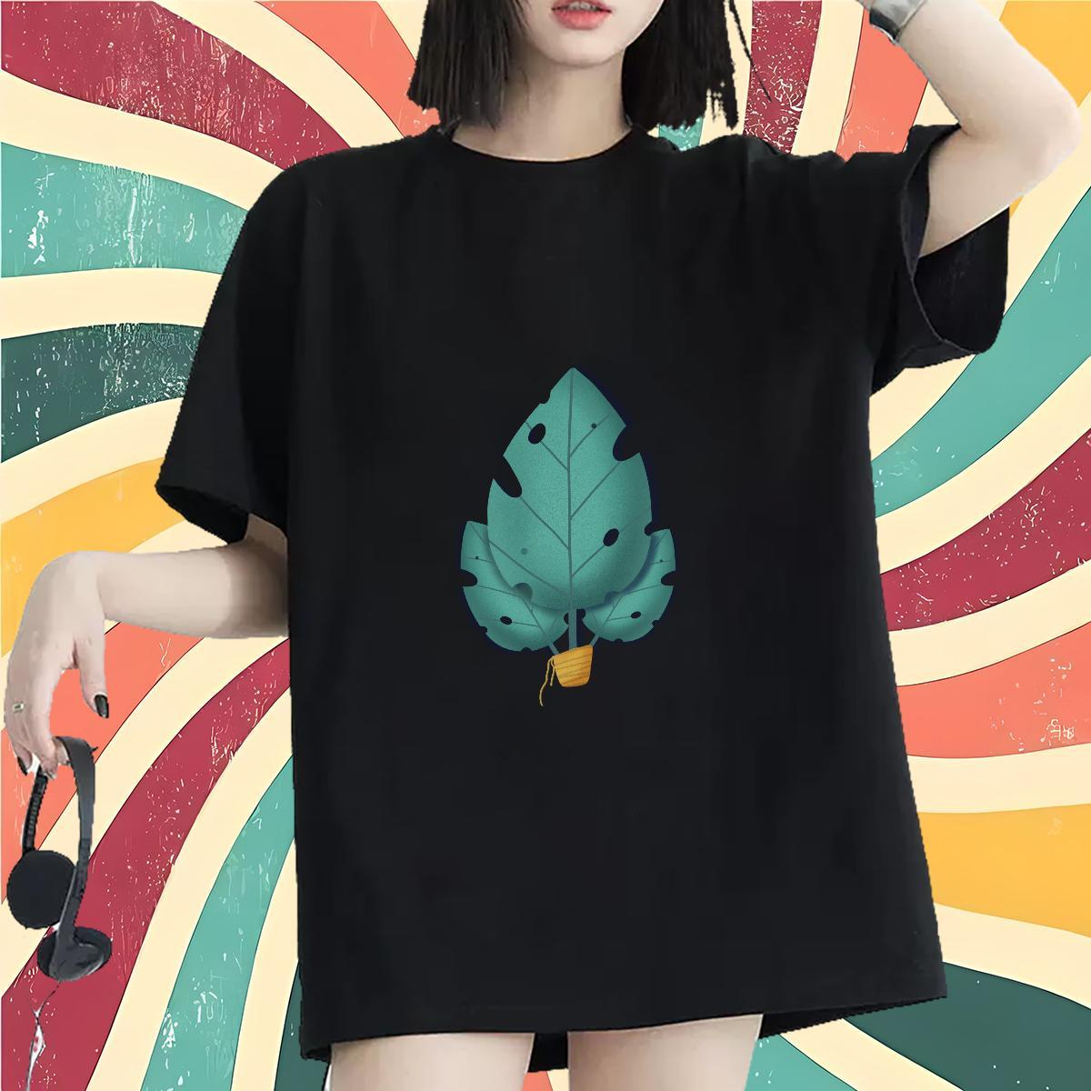 Loose fit Unisex Tshirts 230g Cotton painting Casual Beach T Shirt For Woman Short Sleeve O-Neck Floral Print Clothes