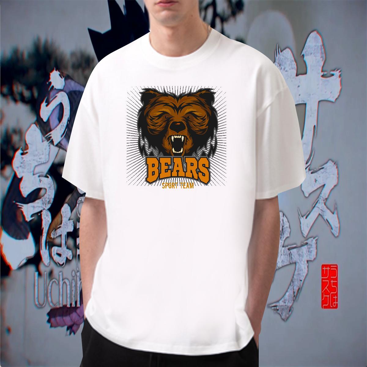 Soft Men Clothes T-Shirt Street 230g Cotton Oversized O-Neck Short Sleeve bear T Shirts Men New Polos