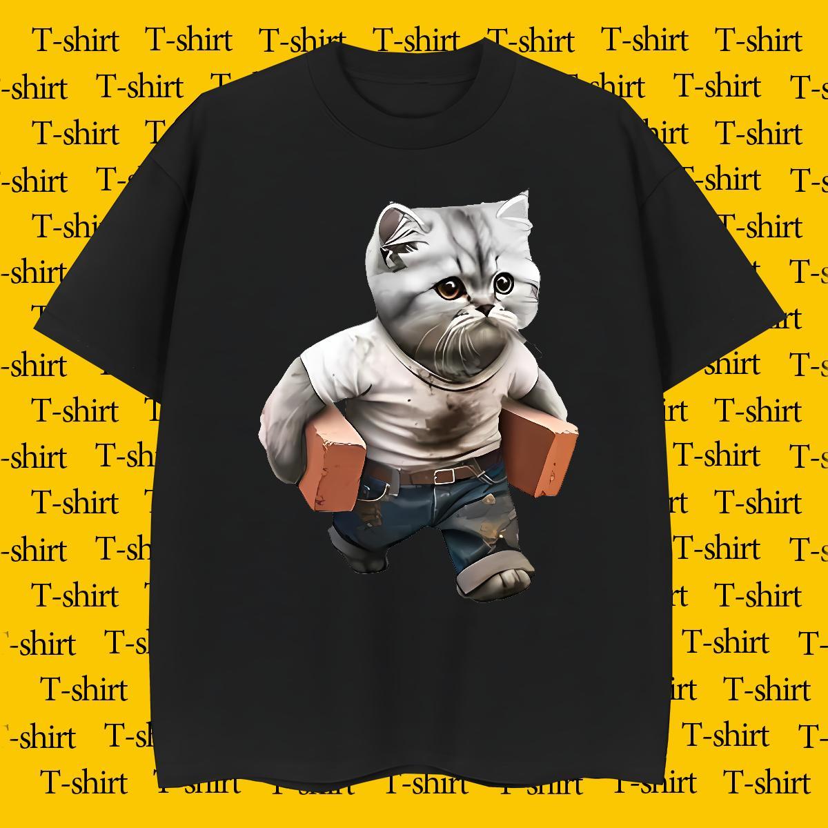 Wholesale Mens T Shirts cat Short Sleeve O-Neck Beach Graphic 230g Pure Cotton Men Clothes T-Shirt Free Shipping Tee Shirt