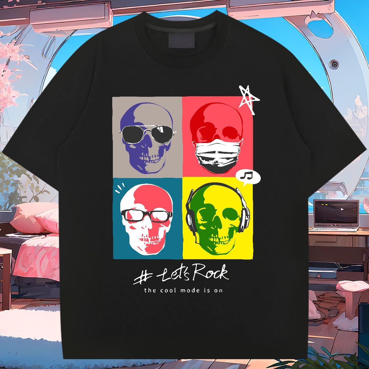 Cool T Shirts Men 230g Cotton skull Casual Floral Print Breathable Soft Couples T Shirts Fashion Designer Tees Shirts