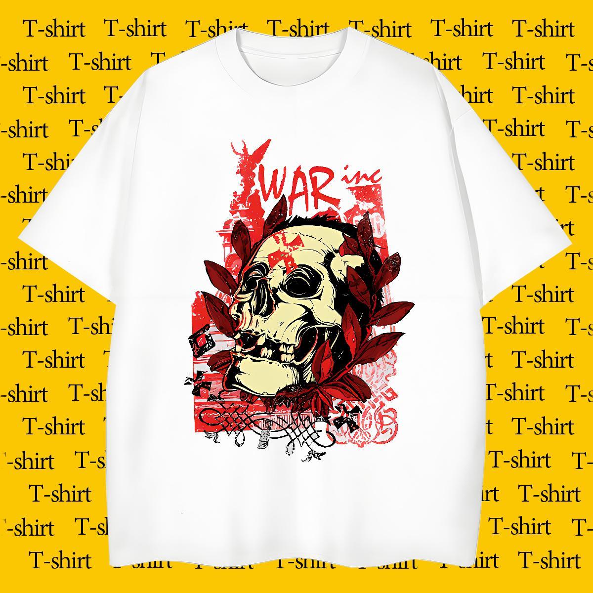 Free Shipping skull Mens Tshirts 100% Cotton 230g T Shirts Men Custom Cartoon Casual Beach Breathable Soft Loose Fit Tees