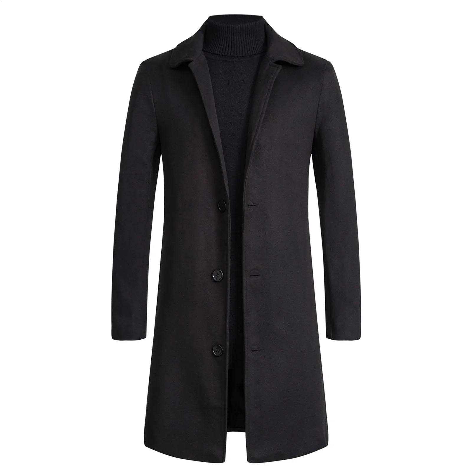 Autumn Winter Fashion Mens Coats Solid Color Single Breasted Lapel Long Jacket Casual Overcoat Plus Size 240822