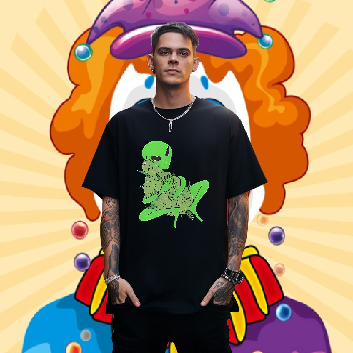 Classic extra-terrestrial Men Clothes T-Shirt 100% Cotton 230g T-Shirts Floral Print Beach Short Sleeve Soft Cool Design Tops
