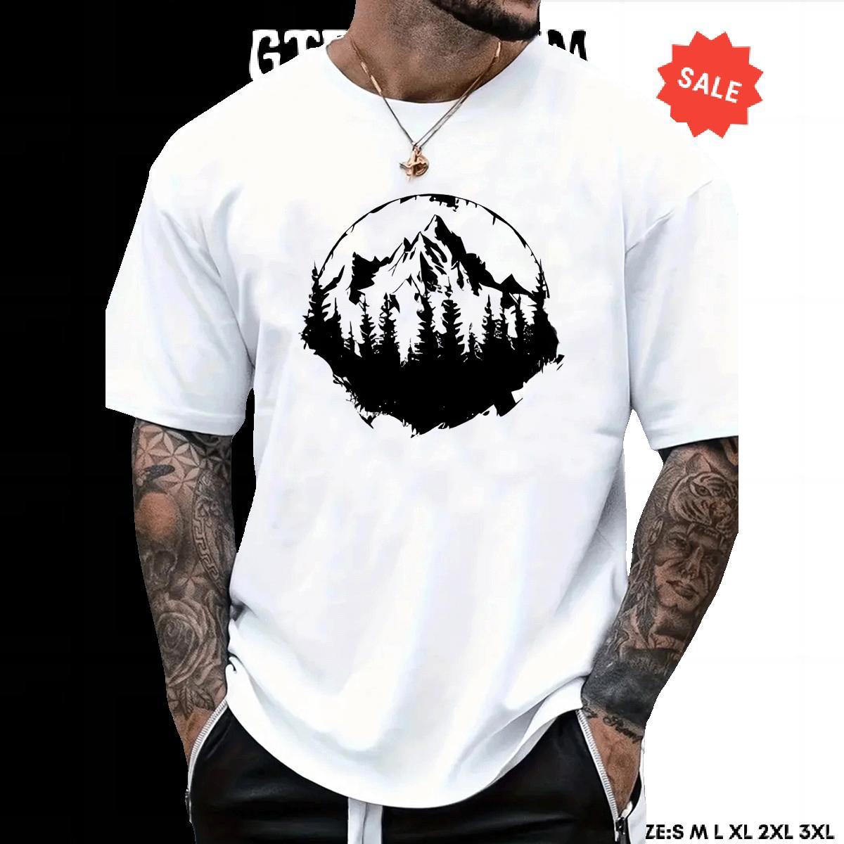 Free Shipping Tshirts Hip Hop Street 100% Cotton 230g DIY Logo Oversized Round Neck Short Sleeve mountains Mens T Shirts New Clothings