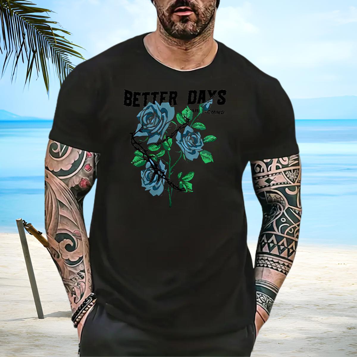 Cool Design T Shirts Men flower Breathable Crew Neck Summer Casual Black Oversized 230g Cotton Men Tees New Tops Shirt
