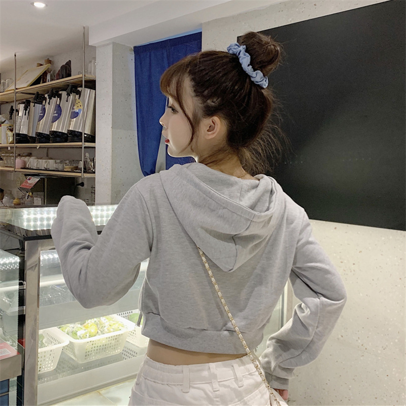 autumn new women's cardigan long sleeved sweatshirt jacket women hooded high waisted solid color short top ins trend dongdumaoyi