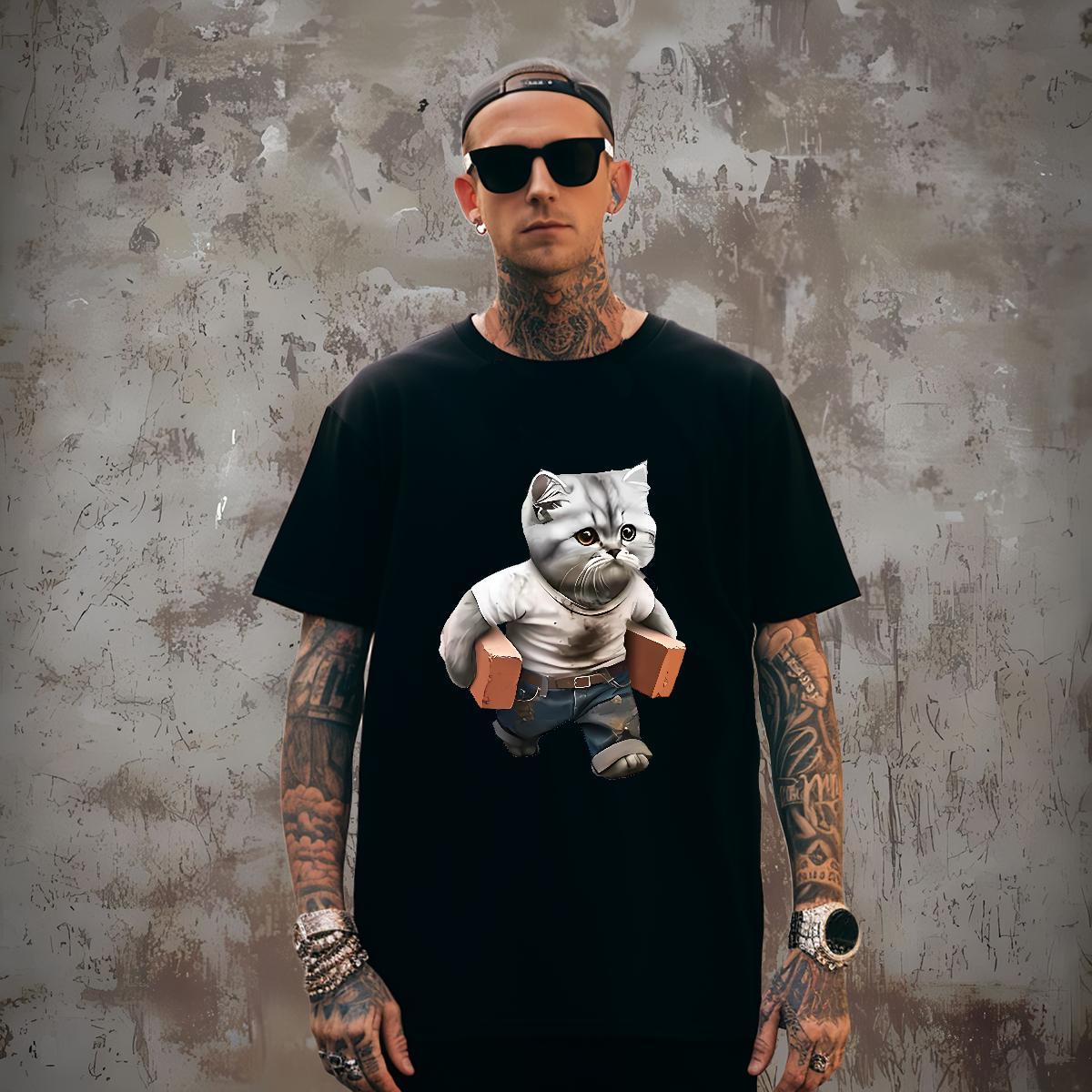 Unisex cat T Shirts Men Hip Hop Street Mens Tshirts 100% Cotton 230g 2024 Designer Round Neck Short Sleeve Oversized Clothings