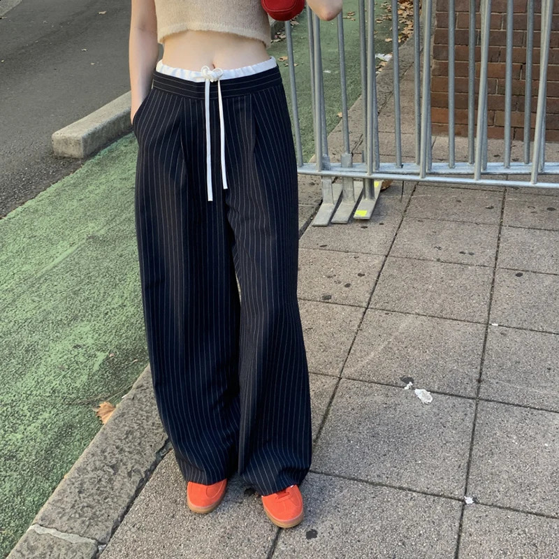 Womens Baggy Striped Pants Vintage Y2k Harajuku Aesthetic Streetwear High Waist Wide Leg Trousers 2000s Trashy Fashion Clothes 240821