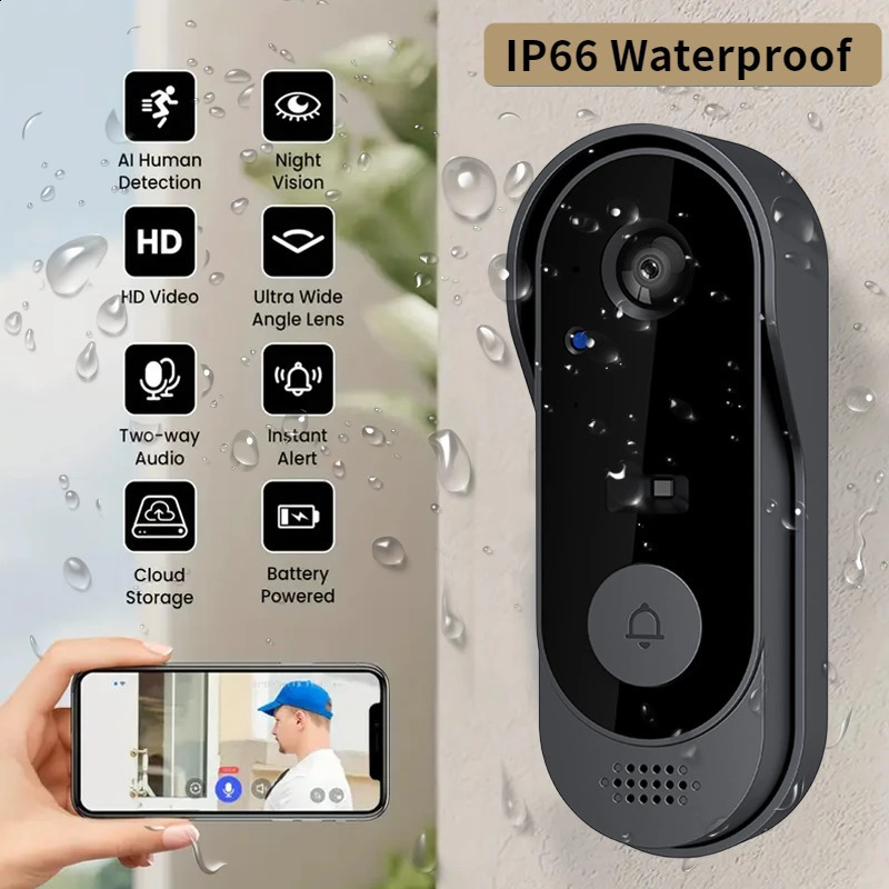 Smart Home DoorBell Night Vision Monitors HD Video Camera WIFI Doorbell Security Waterproof Wireless bell door Intercom for home 240920