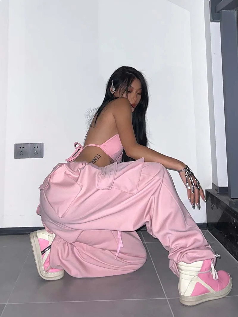 Oversized American Style Jogging Dance Sweatpants Women Pink Y2k Hip Hop Streetwear Wide Leg Baggy Pants Casual Sports Trousers 240821