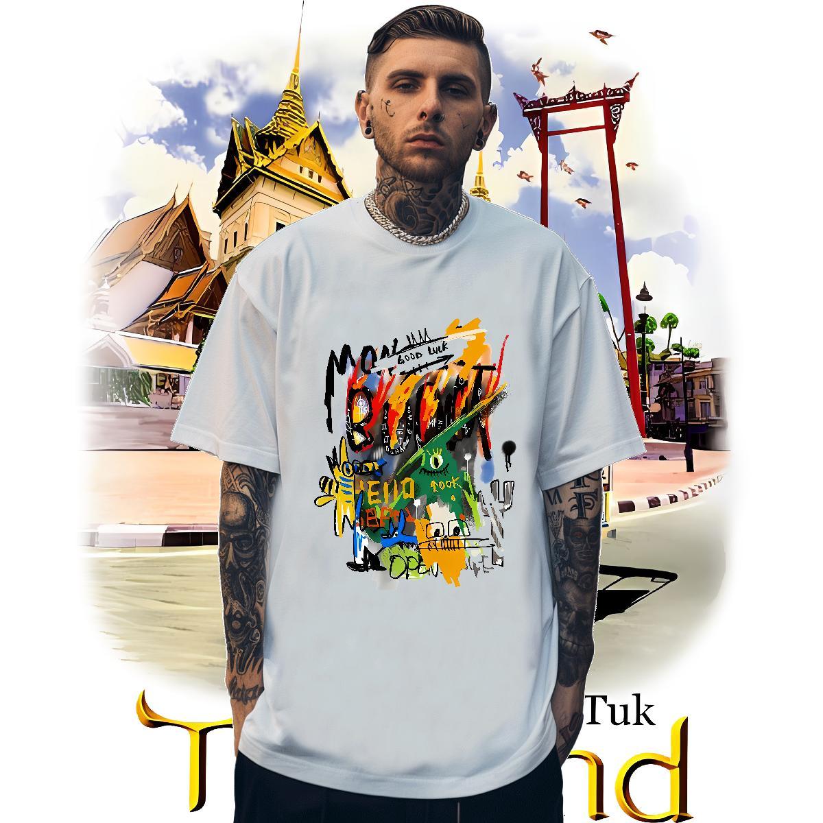Classic Casual Mens Tshirts 230g Pure Cotton Street Casual graffiti Breathable Soft T Shirts Men Cool Design Anime Clothes