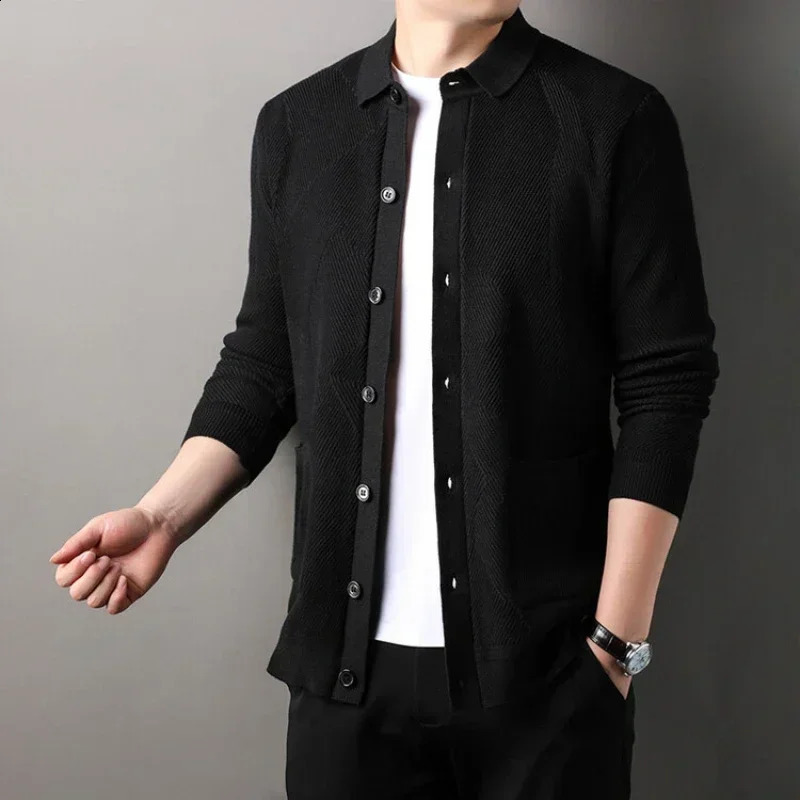 Autumn and winter mens casual n with thick long sleeved buttoned jacket cardigan wool sweater 240821
