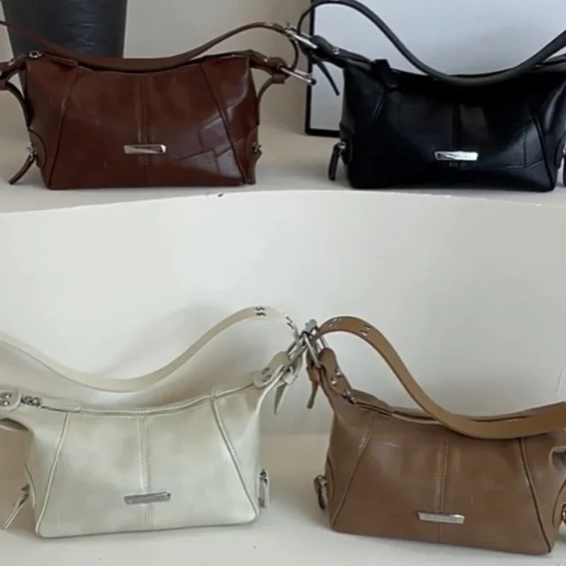 England Style Classic PU Thread Shoulder Bag Niche ed Women Winter Warm Tone Underarm Bag Upscale Textured Handle Bag 240821