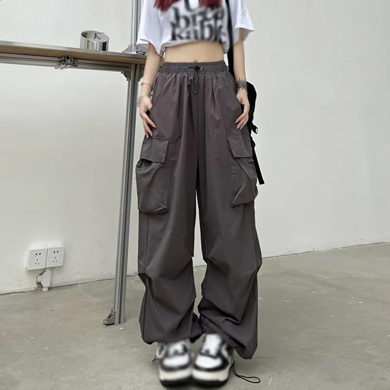 Women Y2K Cargo Pants Casual High Waist Big Pockets Hip Hop Trousers Female Streetwear Drawstring Baggy Oversized Sweatpants 240821