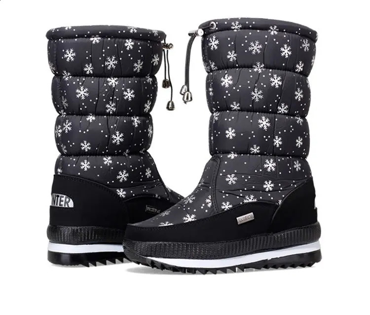 Woman Chunky Womens Shoes For Snow Boots Half High Moon Platform Mid Calf Round Toe Big Red Waterproof With Chic Point