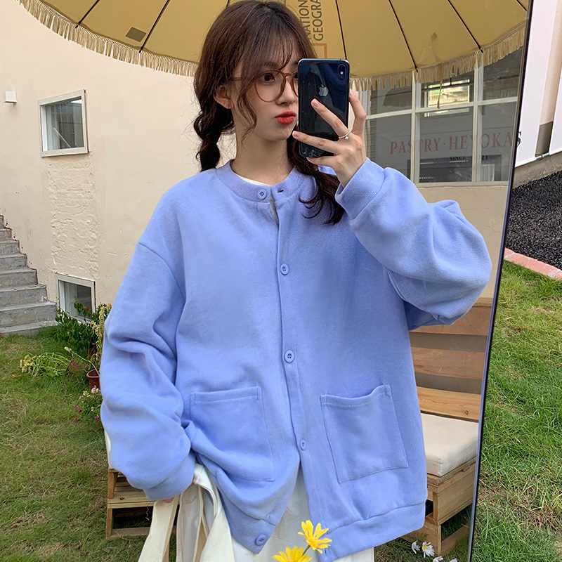 Spring and Autumn New Korean BF Style Loose Simple Solid Color Versatile Single breasted Cardigan Casual Jacket Women's Top dongdumaoyi