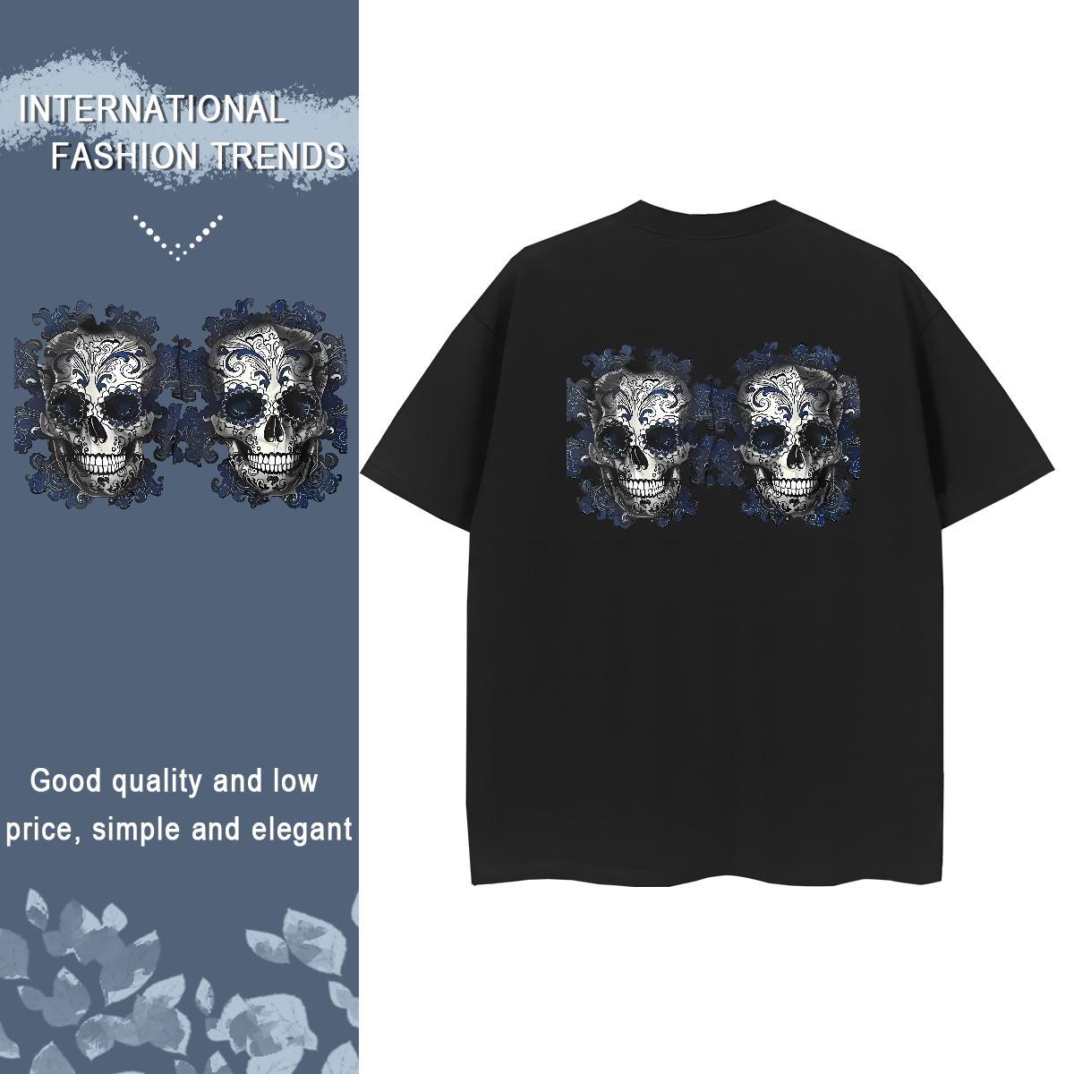2024 Casual Women T Shirts 100% Cotton 230g Breathable Short Sleeve Street skull Womens Tshirts Nice Custom Print Oversized Tee Shirt