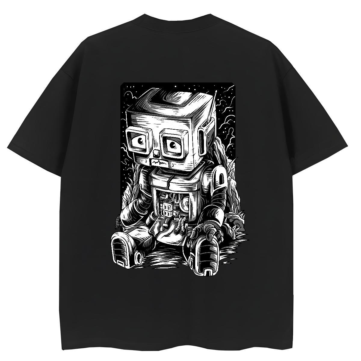 Fashion New T-Shirts 230g Pure Cotton Breathable Short Sleeve Beach robot Women Tees Unisex Anime Oversized Tops