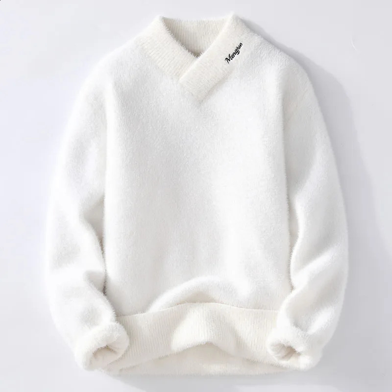 Pull Homme Winter Top Quality Cashmere V-neck Sweaters Mens Knitted Pullover Men Soft Warm Fashion Solid Color Ching 240821