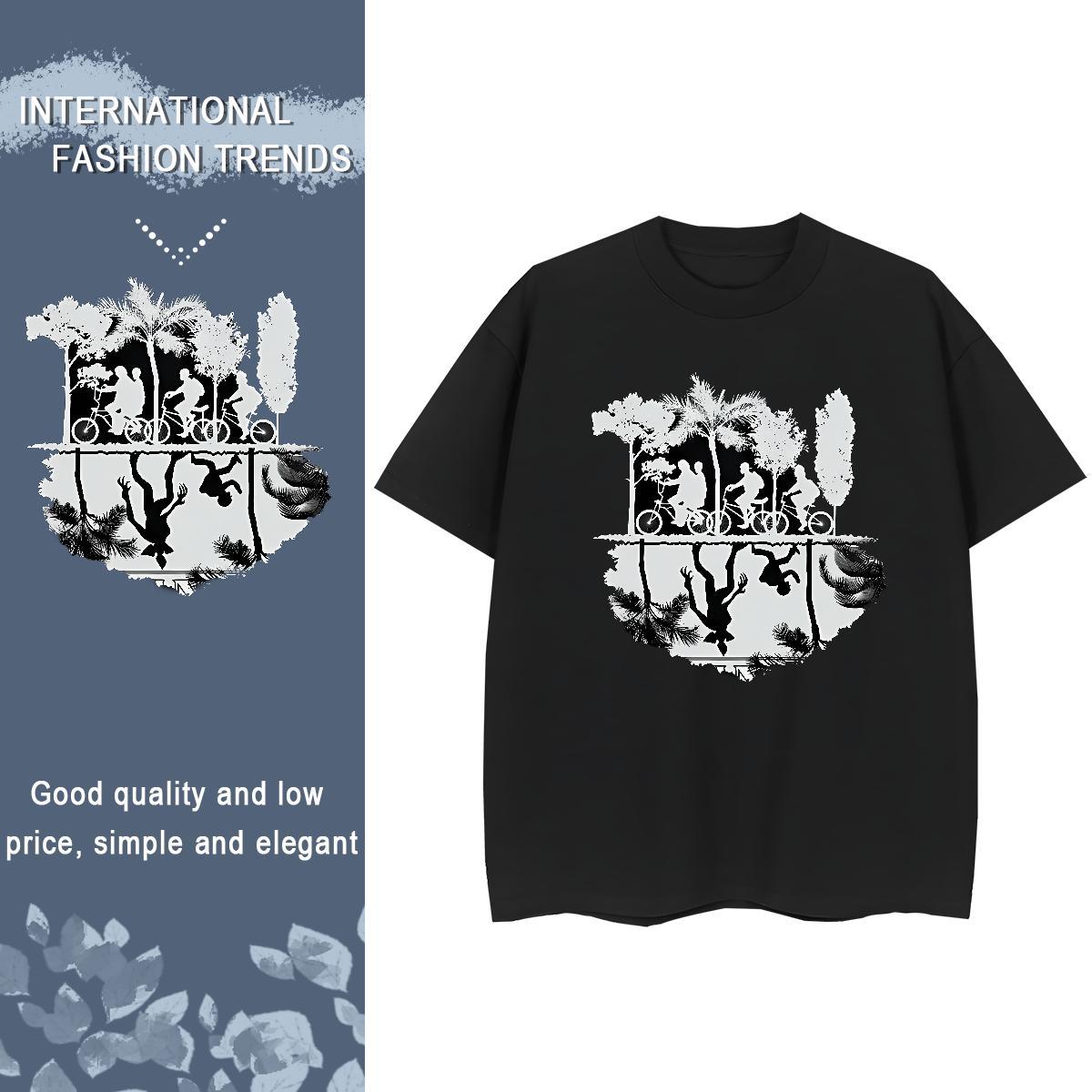 2024 Casual T Shirt For Woman Breathable Crew Neck 100% Cotton 230g Unisex Tshirts Skull shadow Street Casual Lady Tops Shirt