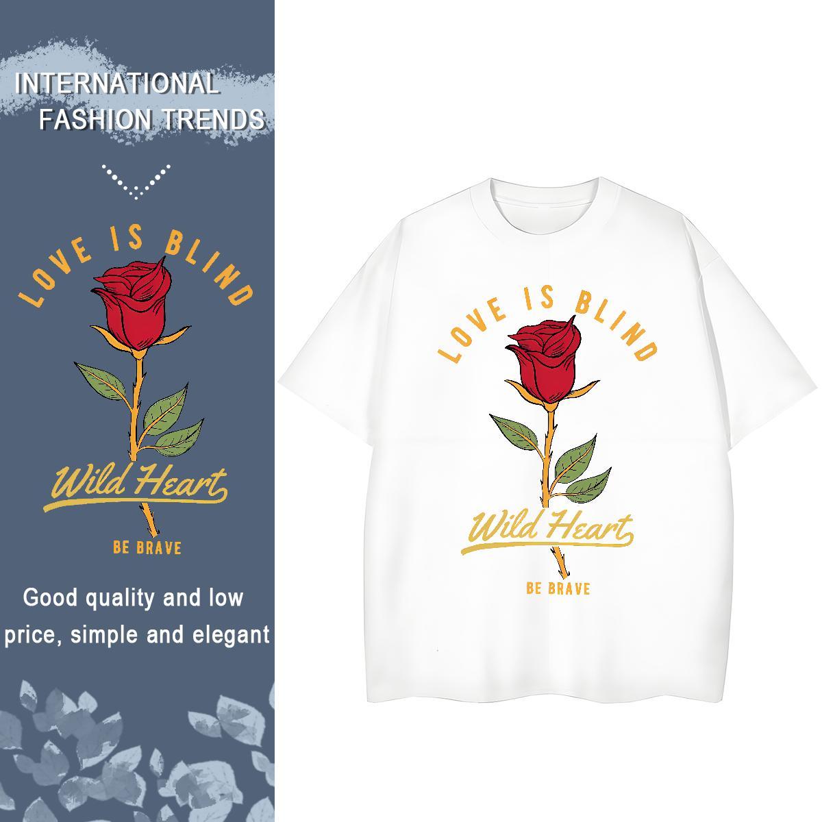 Classic Woman T Shirts Short Sleeve O-Neck 230g Cotton Womens Tshirts Black Oversized flower Casual Beach 5A Top Shirts