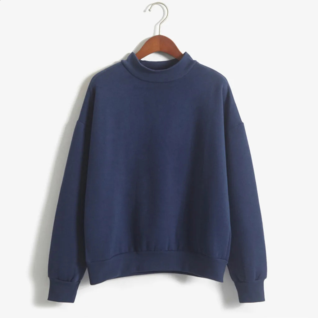 Spring Autumn Turtleneck Sweatshirt Cute Women Pullover Top Multi Colors Casual Loose Solid Color Thick Hoodie Females Wholesale 240822