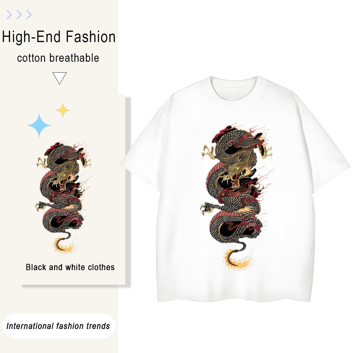 Comfortable Men Clothes T-Shirt Hip Hop Street 230g Cotton Custom Printed Short Sleeve Soft Angry Dragon Mens T Shirts 2024 Polos