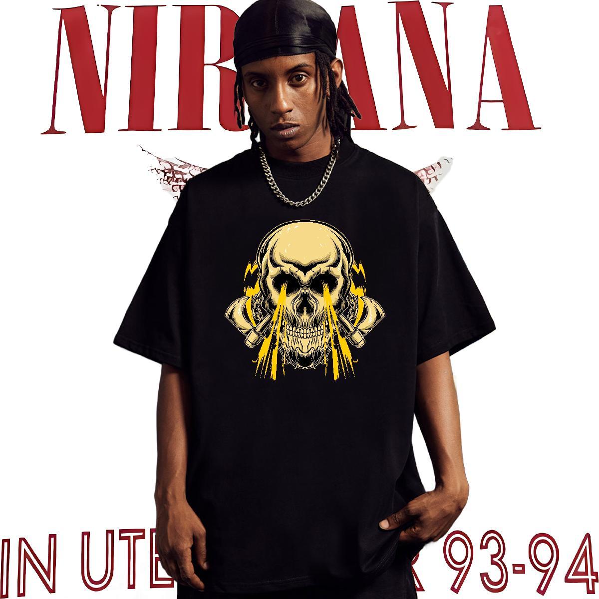 Free Shipping T-Shirts for Men 230g Pure Cotton skull High Street Hip Hop Plus Size Custom Short Sleeve O-Neck Men Tshirts Classic Casual Tops Shirt