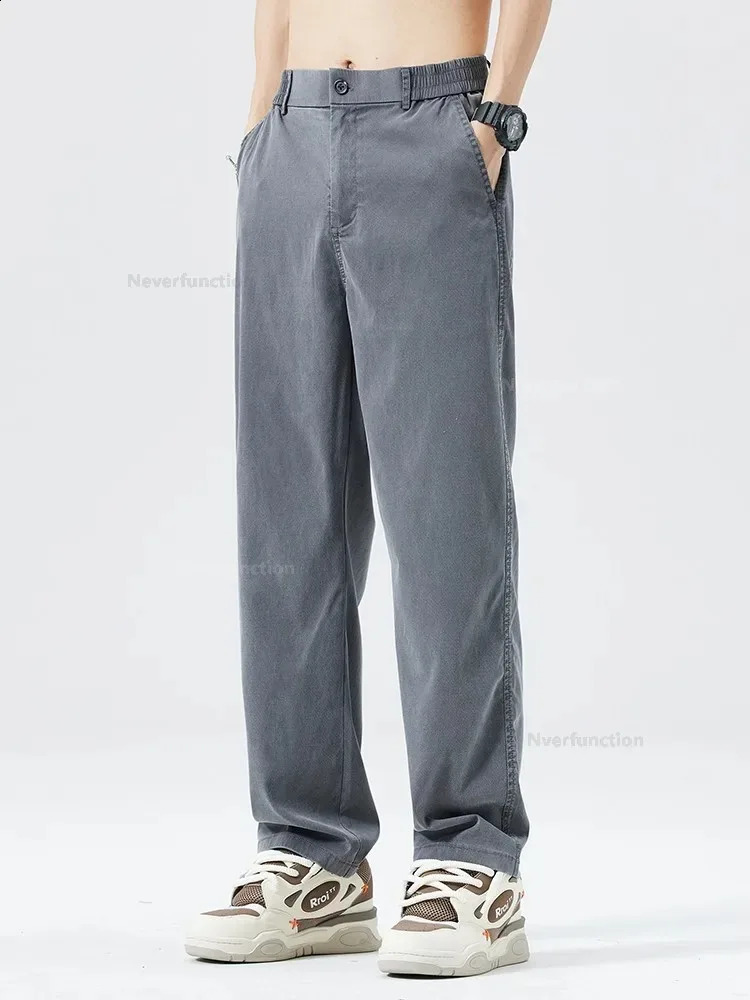 Ultra Thin Baggy Jeans Mens Summer in Lyocell Soft Breathable Straight Trousers Elastic Waist Casual Blue Gray Wide Pants 240814