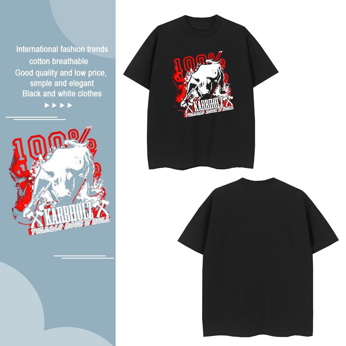 2024 Summer blood Men Tees 100% Cotton 230g T-Shirts for Men Plus Size Cartoon Hip Hop Breathable Short Sleeve Loose Clothes
