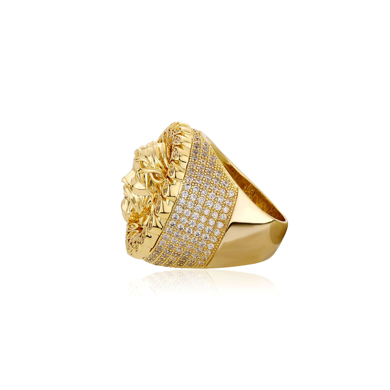Hip Hop TopBling Full Zircon Statue Ring 14K Real Gold Plated Mens Rap Jewelry Gift