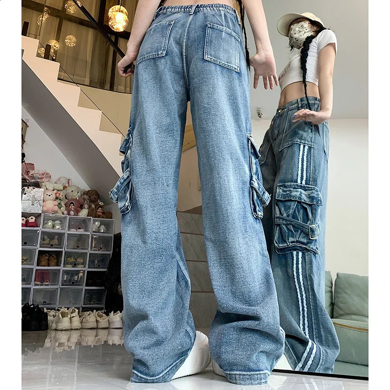 Women Vintage 90s Baggy High Waist Jeans Female Harajuku Denim Cargo Pants Lady Aesthetic Black Grey Blue Wide Leg Trousers 240822