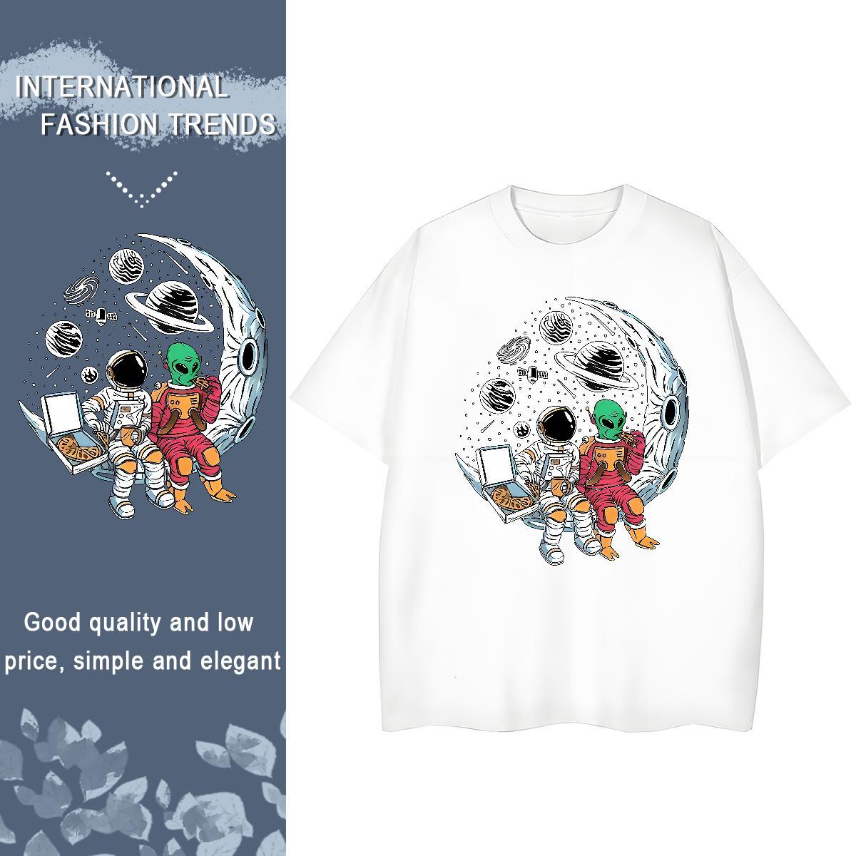 Fashion moon Couples T Shirts 100% Cotton 230g T Shirt For Man Custom Print Plus Size Outdoor Breathable Short Sleeve Cool Tops Shirt