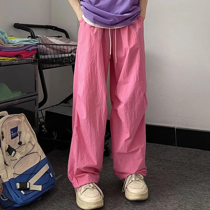Women Summer Fashion y2k Pants Lady Quick Drying Leisure Colorful Sports Trousers Female Concise Rose Red Baggy Wide Leg Pants 240821
